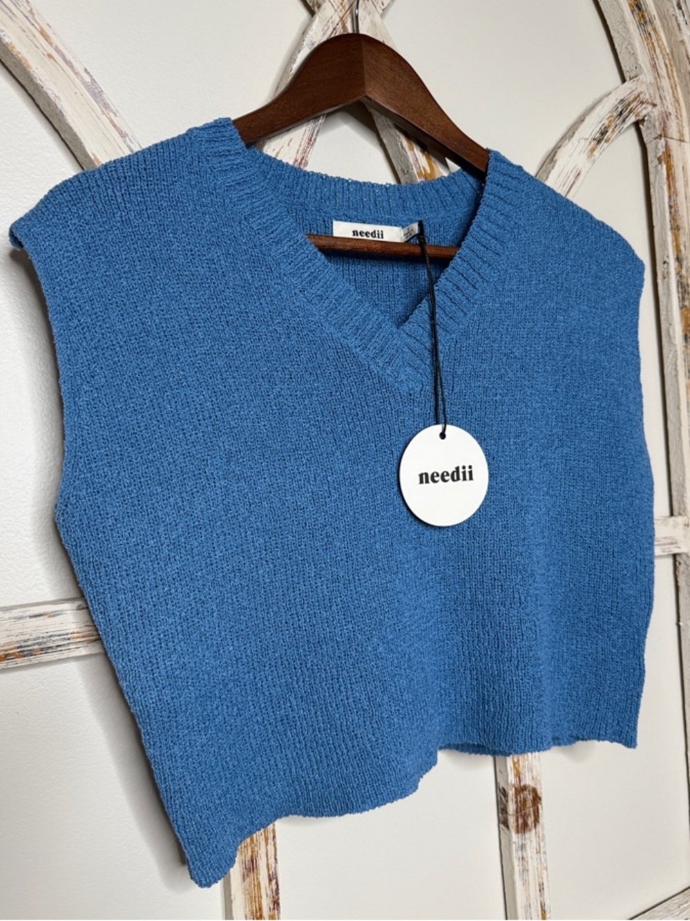 Needii Blue V-Neck Knit Sweater Vest- Size Small- NWT